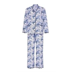 Heidi Carey Blue Floral Scalloped Pajamas Medium Cotton Collared MSRP $195